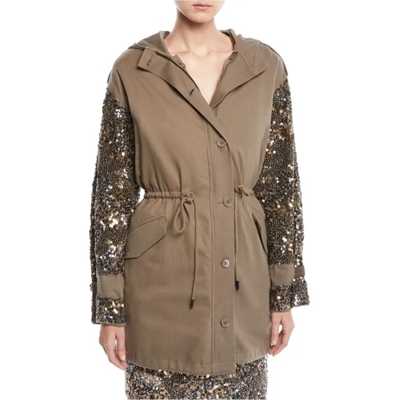 Joie Sequin Embellished Statement Sequin Sleeve Anorak Trench Jacket NWT - Picture 5 of 12